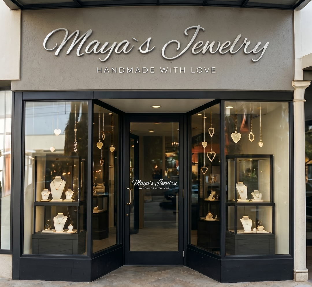 Maya's Jewelry store front with displayed jewelry